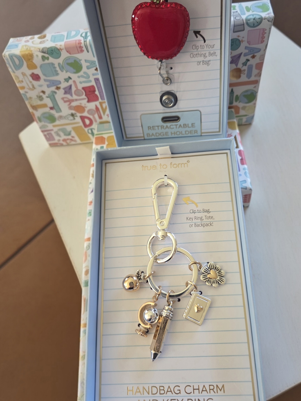 True To Form Apple Retractable Badge Holder & Teacher Themed Handbag Charm